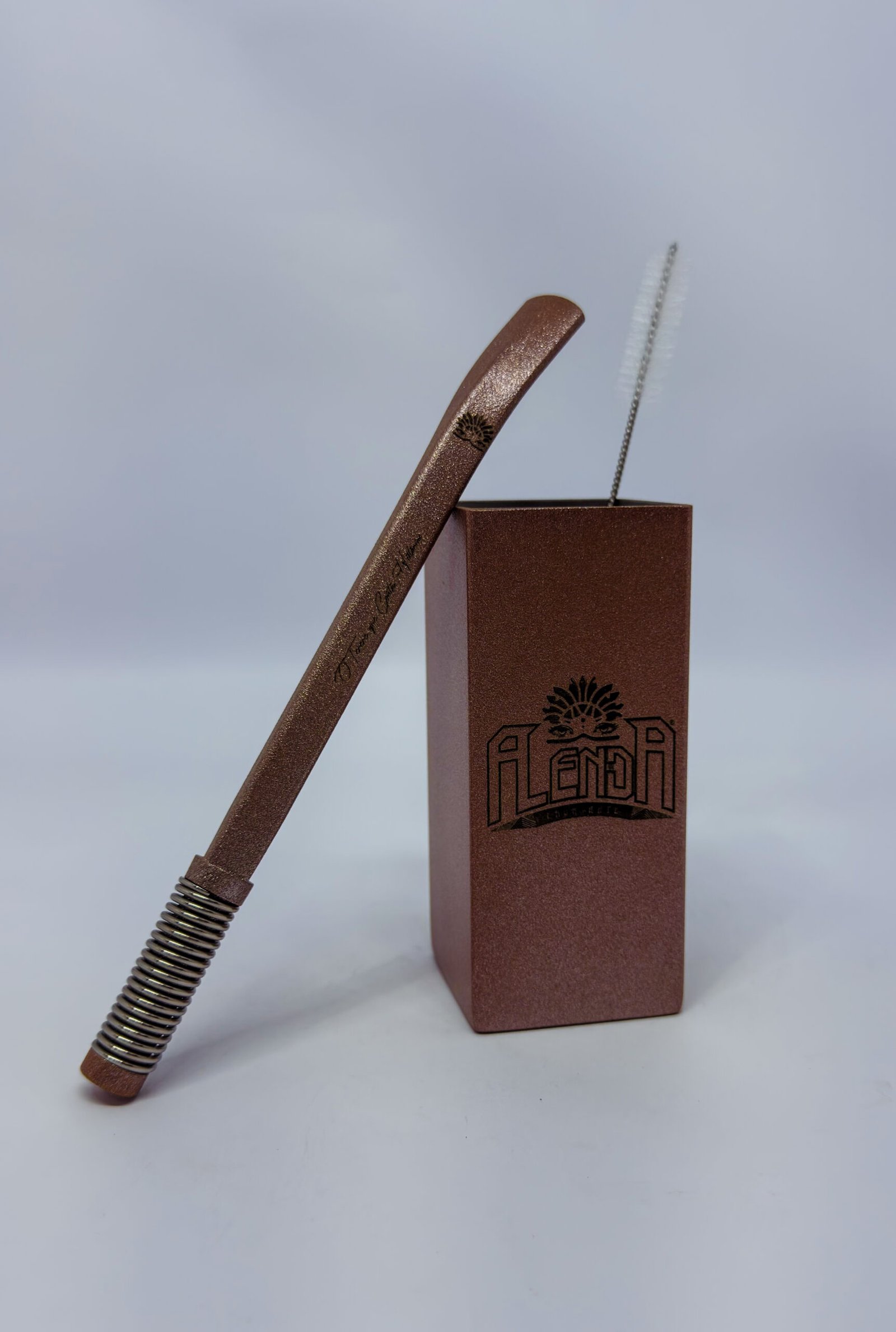 Kit Copo e Bomba Quadrado Rosê - Aço Inox 260ML