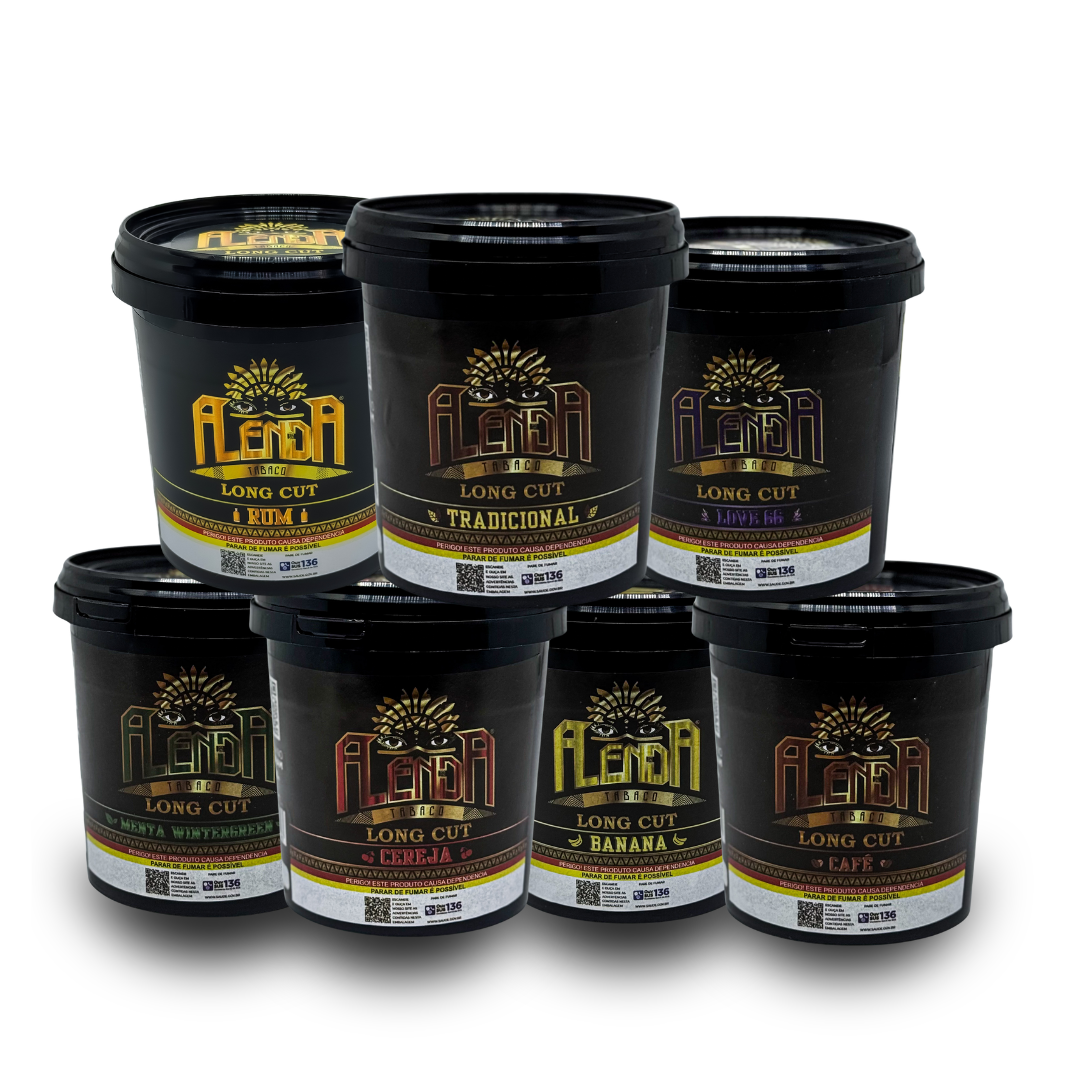 Kit 7 Potes de Fumo Alenda Long Cut 330g Sortido - 7 sabores (1 sabor de cada)